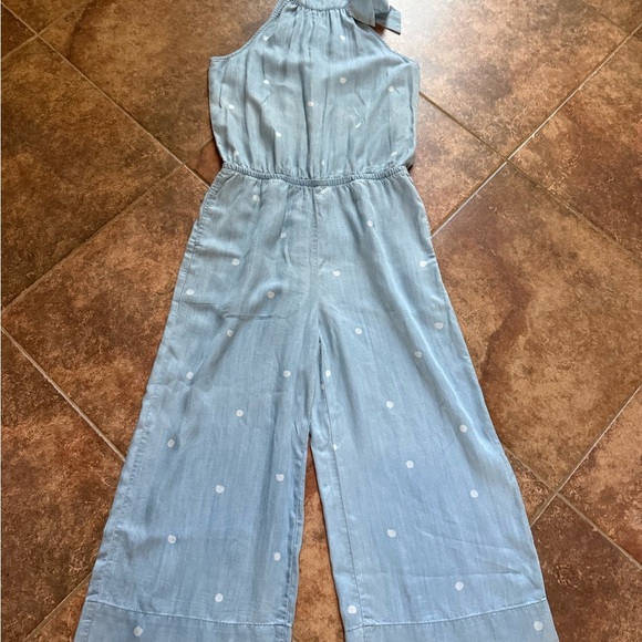 Anthropologie Cloth & Stone Chambray Polka Dot Jumpsuit Cropped Wide Leg - Picture 7 of 9
